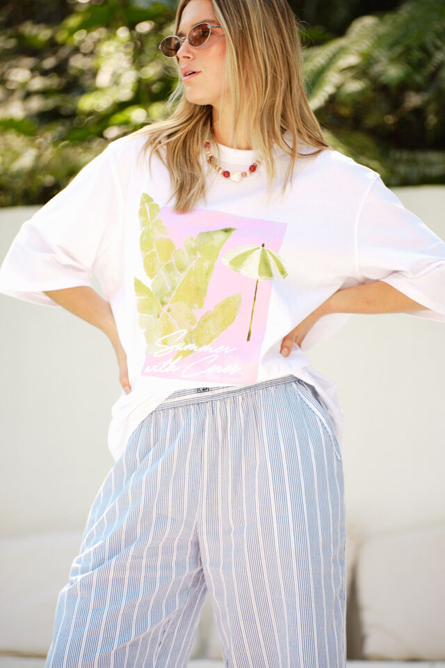 Liv Oversized Tee, WHITE/COASTAL LEAVES