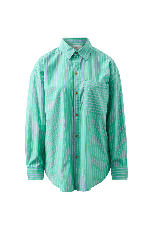 Peta Oversized Shirt, ZESTY GREEN TRIPLE STRIPE