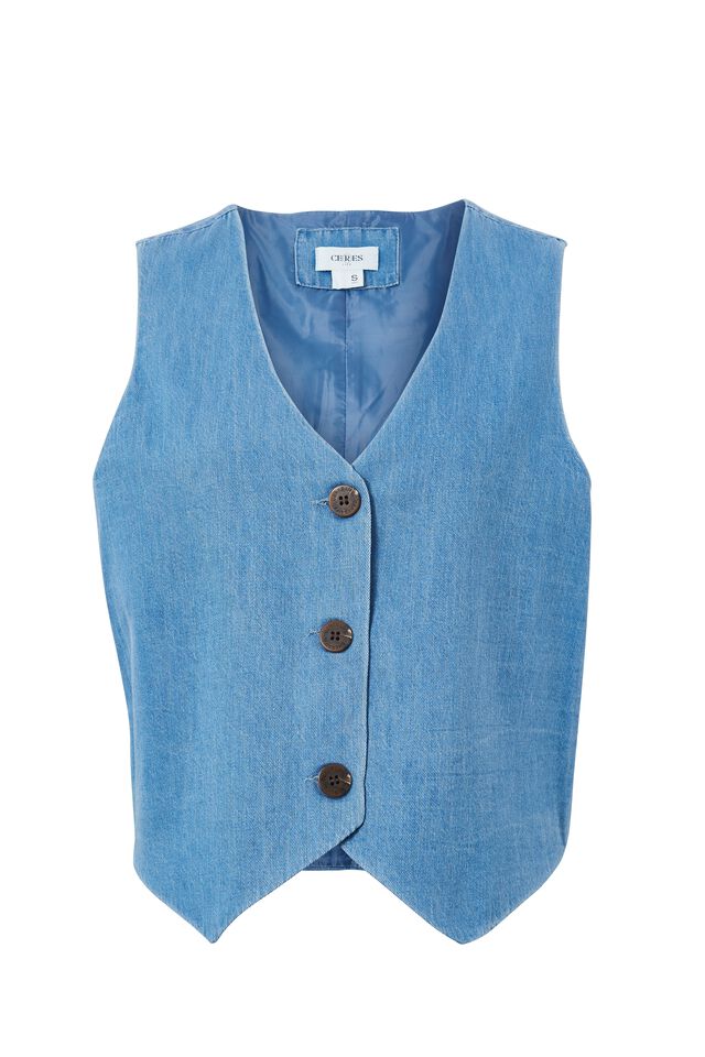 Lightweight Denim Vest, INDIGO WASH