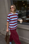 Stevie Slouchy Tee, BURGUNDY/SKY BLUE STRIPE - alternate image 1