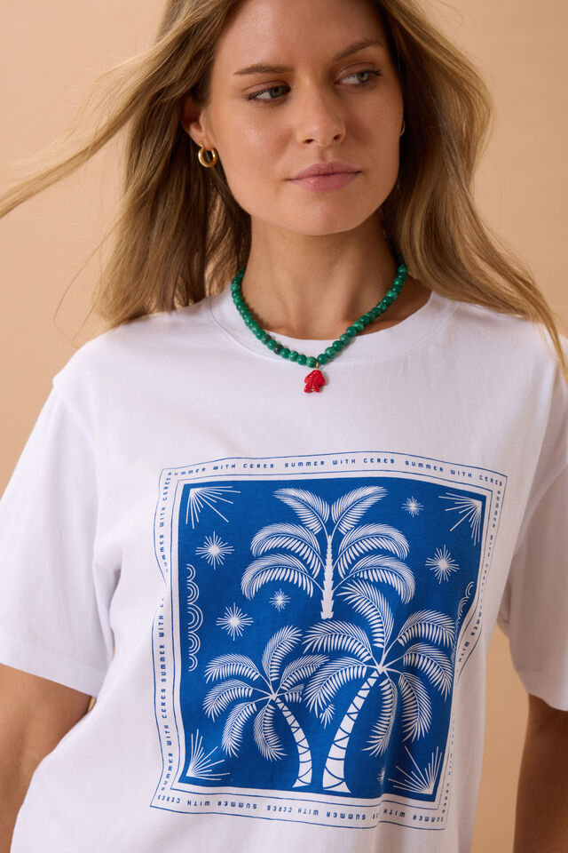 Stevie Slouchy Tee, WHITE/PALM SCARF PRINT