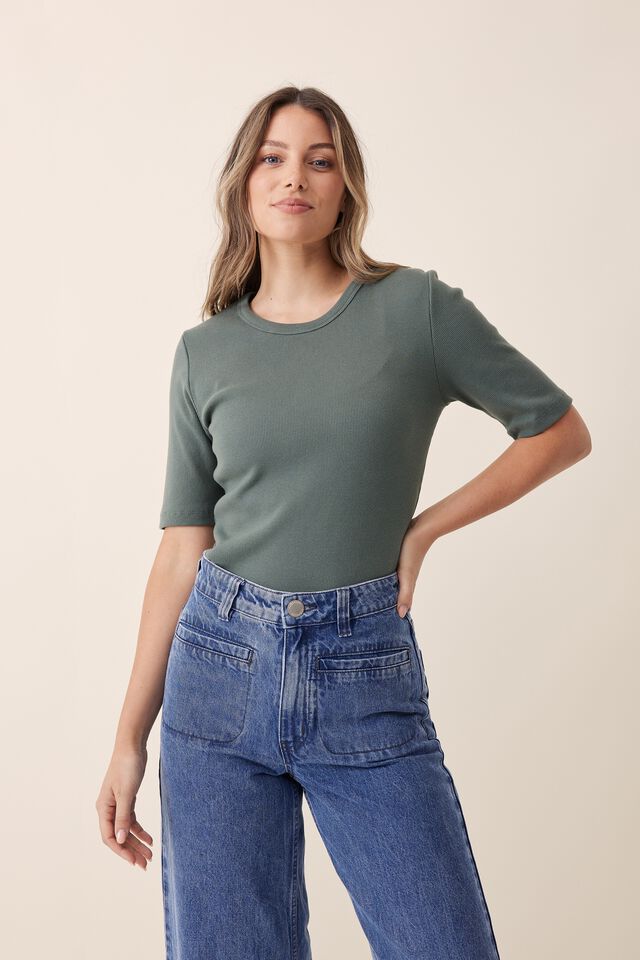 Organic Contour Rib Short Sleeve Tee, SOFT KHAKI
