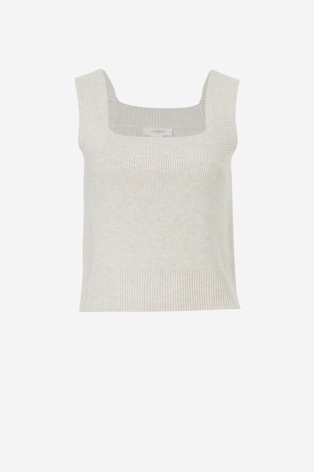 Knitted Cami In Recycled Blend Jf, OATMEAL MARLE