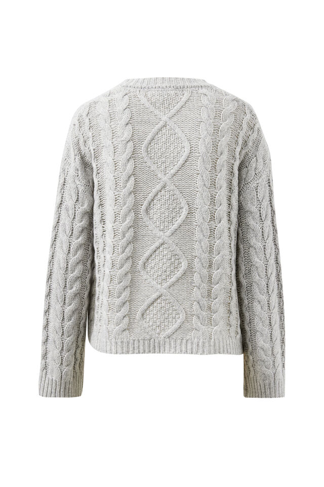 Enid Cable Knit Henley, SILVER MARLE