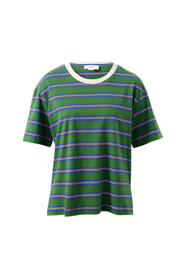 Stevie Slouchy Tee, BASIL/BLUE STRIPE