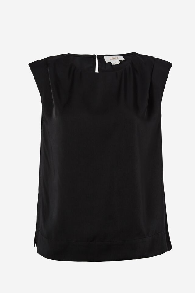 Satin Shoulder Pad Tank With Recycled Fibres, BLACK