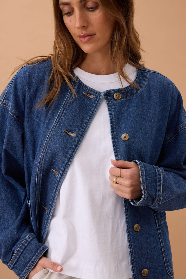 Mia Collarless Shacket, CASPIAN BLUE