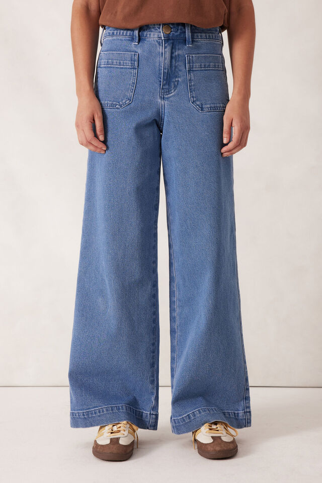 Wide Leg Patch Pocket Jean, WASHED INDIGO
