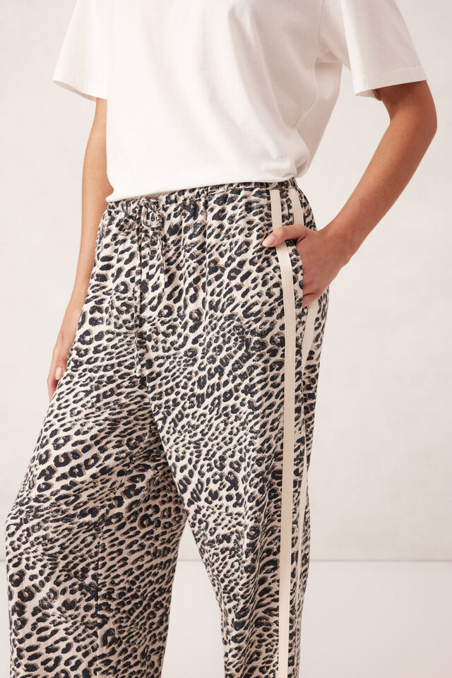 Relaxed Drawstring Pant, LEOPARD LINEN BLEND