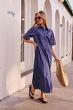 Samara Midi Shirt Dress, PRUSSIAN BLUE STRIPE - example image 1