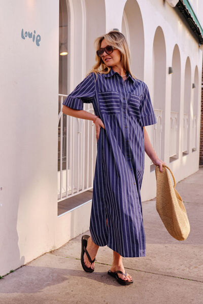 Samara Midi Shirt Dress, PRUSSIAN BLUE STRIPE