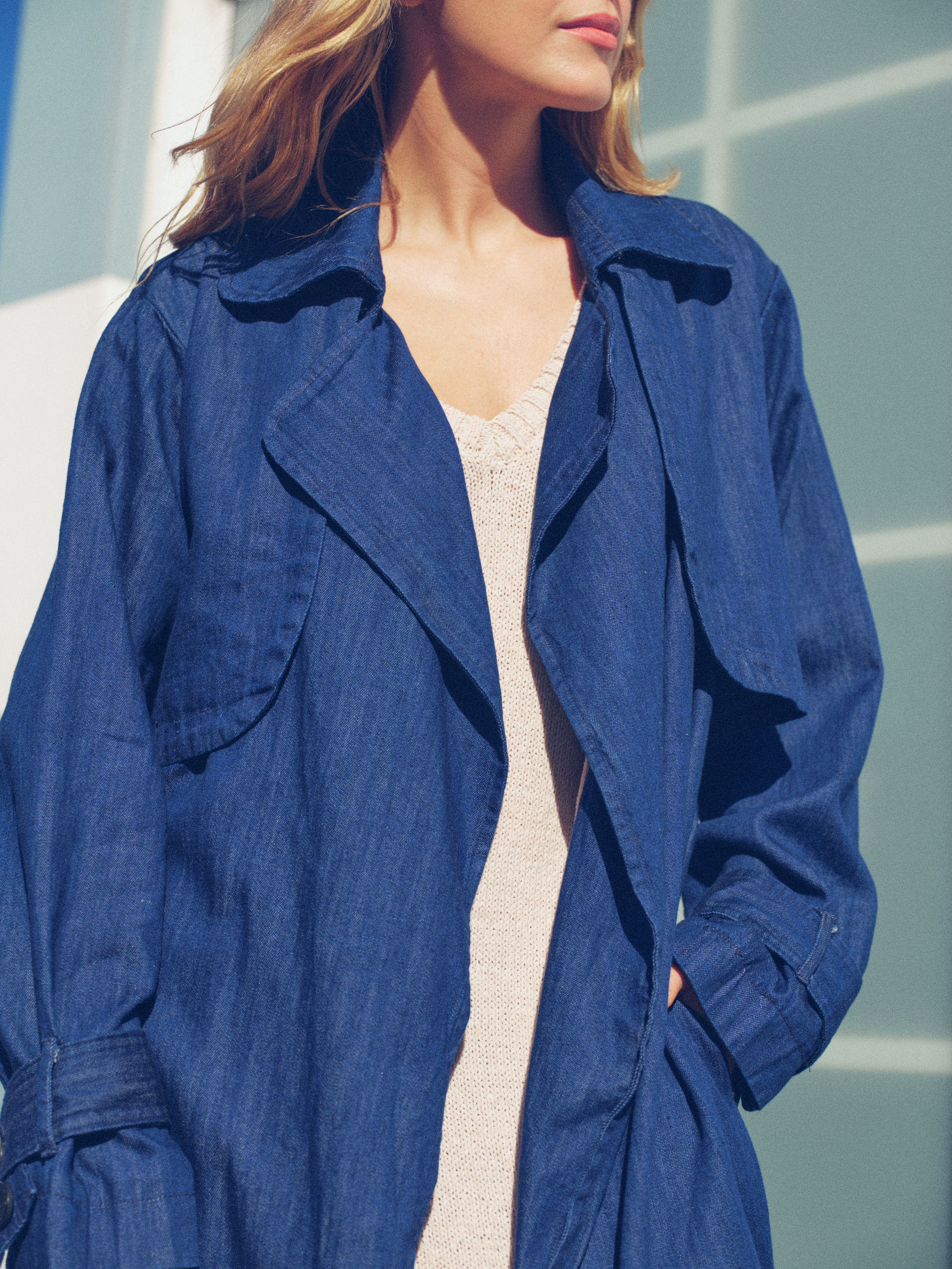 te+.(テト) tenjiku WOMEN dark navy Lightweight Denim Trench Jf