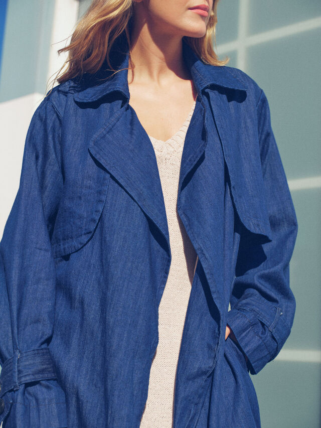 Lightweight Denim Trench Jf, DARK INDIGO