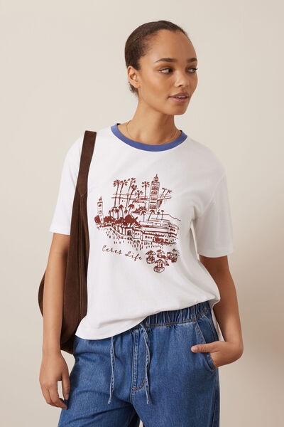 Stevie Slouchy Tee, WHITE/ CERES VILLAGE