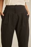 Flat Front Pant With Elastic Waist In Cotton, BLACK - alternate image 1