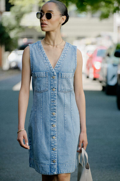 Seamed Mini Shift Dress, MID VINTAGE BLUE