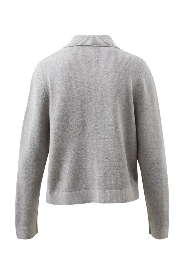 Soft Knit Collared Cardi, GREY MARLE