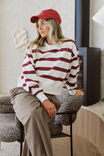 Cropped Slouchy Crew, BURGUNDY STRIPE - alternate image 1