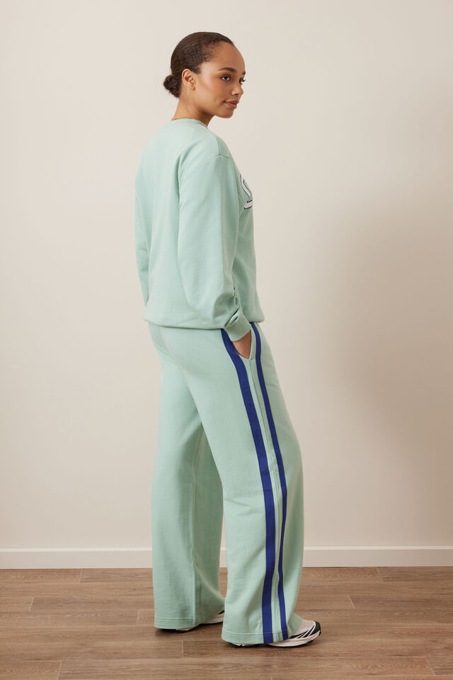 Gigi Wide Leg Terry Trackpant, SEAFOAM/POLO BLUE SIDE STRIPE