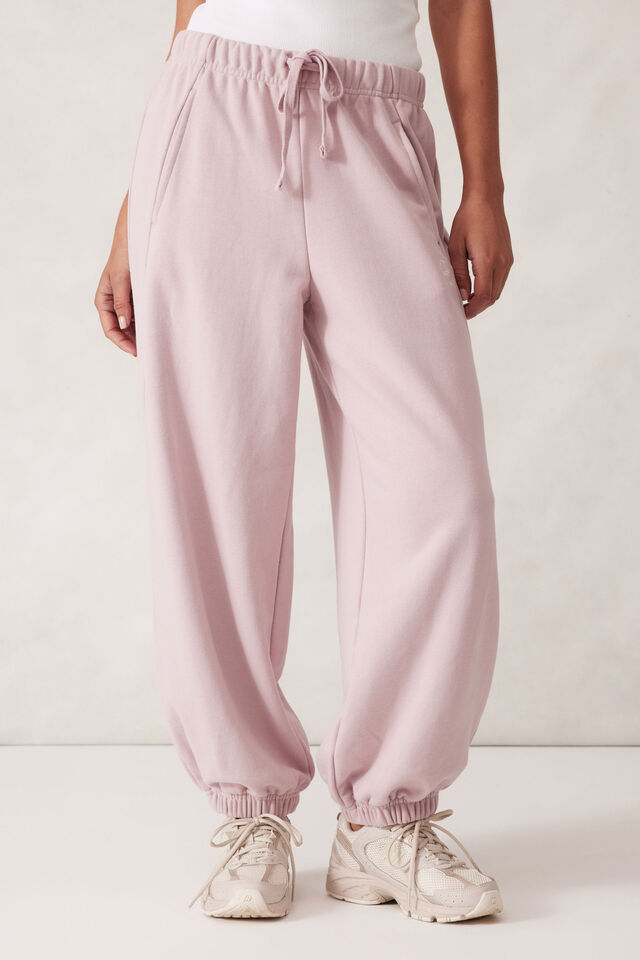 Barrel Leg Trackpant, BLUSH EMBROIDERY LOGO