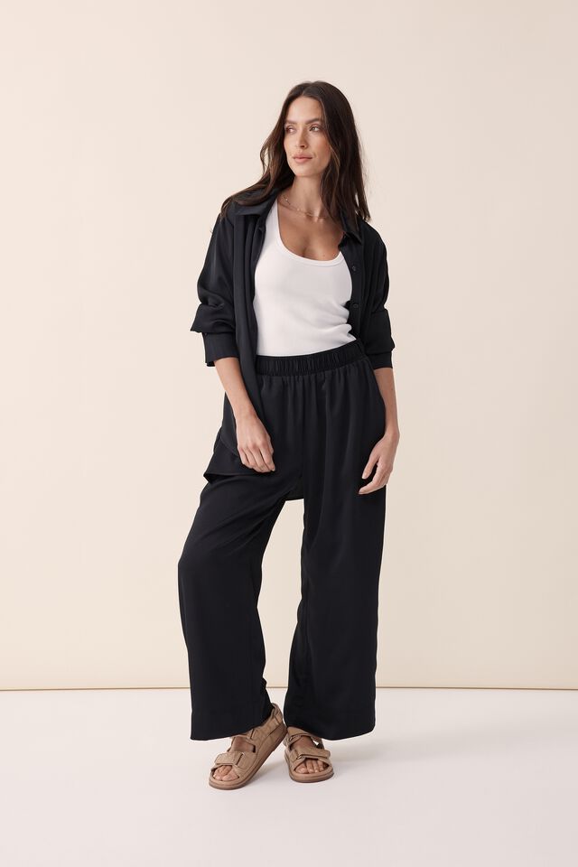 Satin Wide Leg Pant With Recycled Fibres, BLACK
