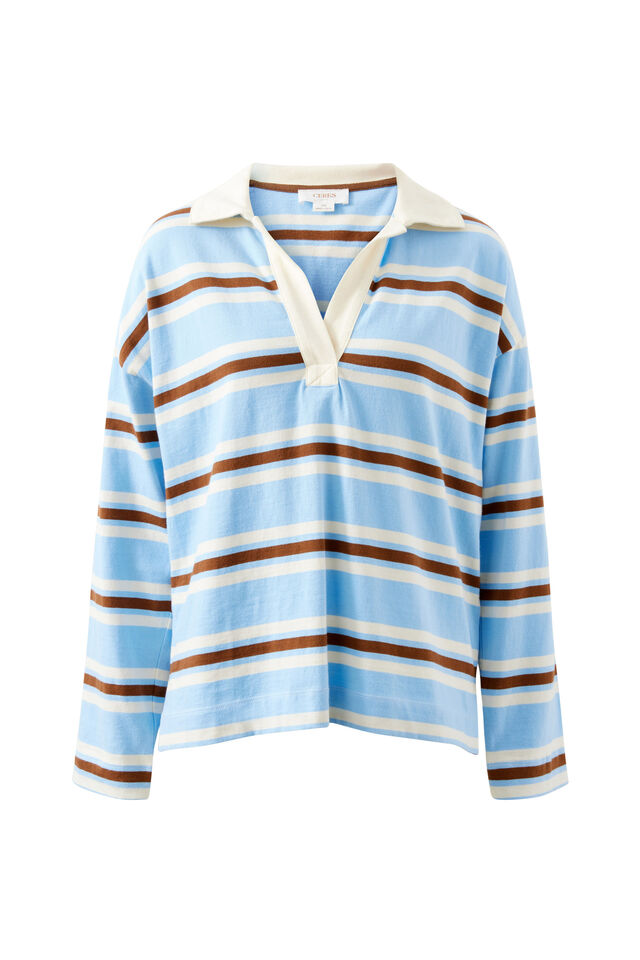 Shelby Slouchy Rugby Top, POWDER BLUE/TOFFEE STRIPE