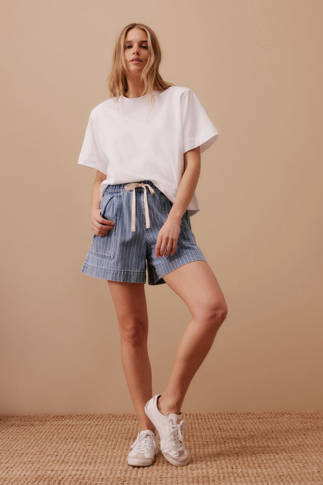 Boxy Shoulder Tee, WHITE
