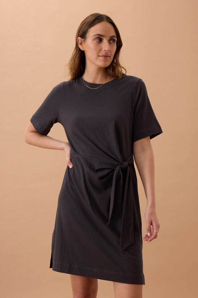 Agnes Tie Mini Tee Dress, PHANTOM