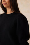 Puff Sleeve Crew In Alpaca Wool Blend, BLACK - alternate image 4