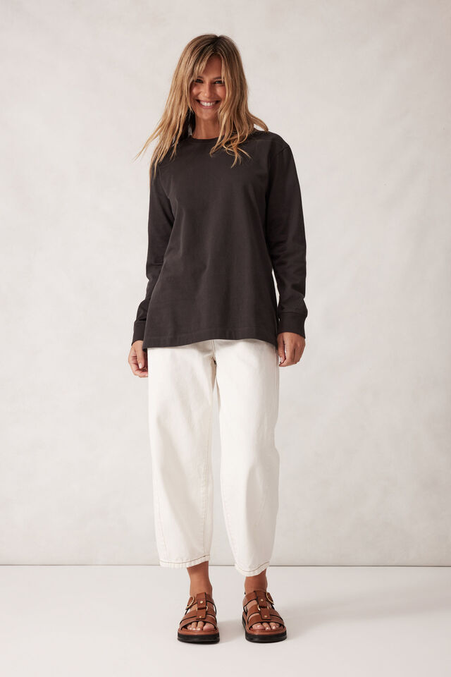 Longline Long Sleeve Cuff Tee, PHANTOM/BLACK MONOGRAM EMBROIDERY