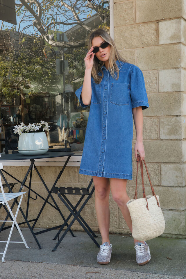 Dylan Pleat Sleeve Boxy Dress, FRESH INDIGO