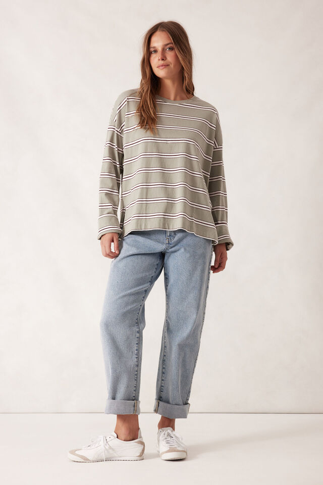 Scout Slouchy Long Sleeve  Tee, SOFT SAGE RETRO STRIPE