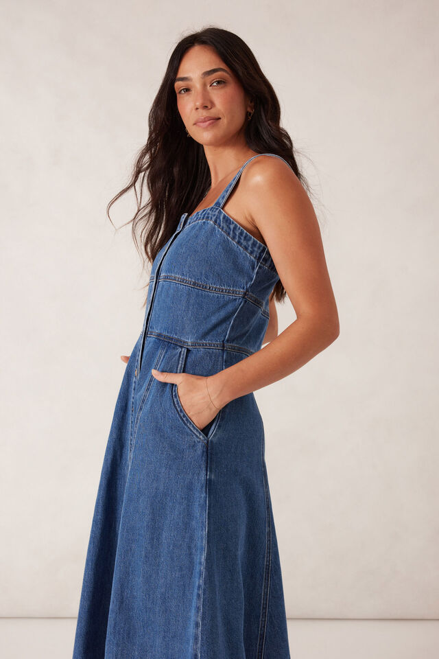 Strappy Seamed Midi Dress, FRESH INDIGO