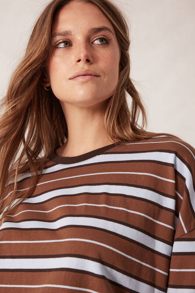 Slouchy Long Sleeve  Tee, CHALK/CHOC RETRO STRIPE