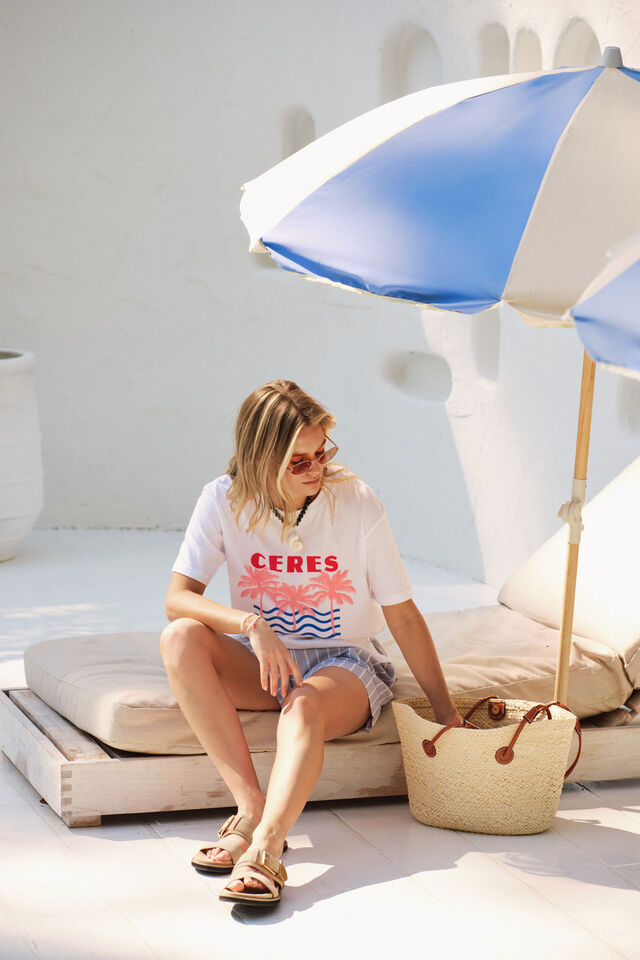 Stevie Slouchy Tee, WHITE/CERES RETRO PALMS