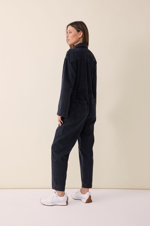 Denim Utility Jumpsuit In Cotton Lyocell Blend, WASHED BLACK