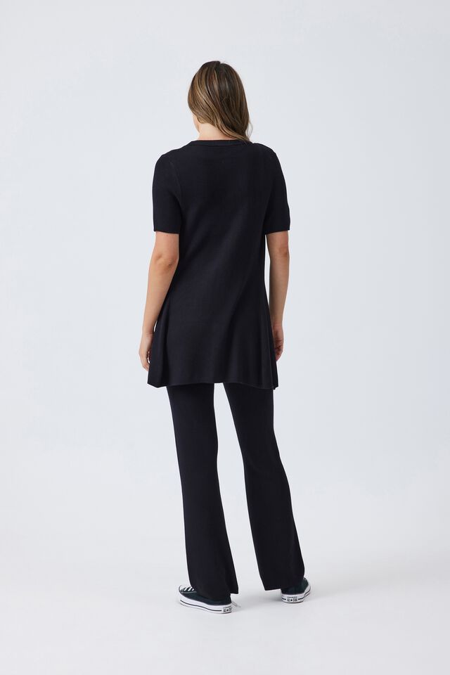 Short Sleeve Cardigan In Lenzing Viscose Blend, BLACK