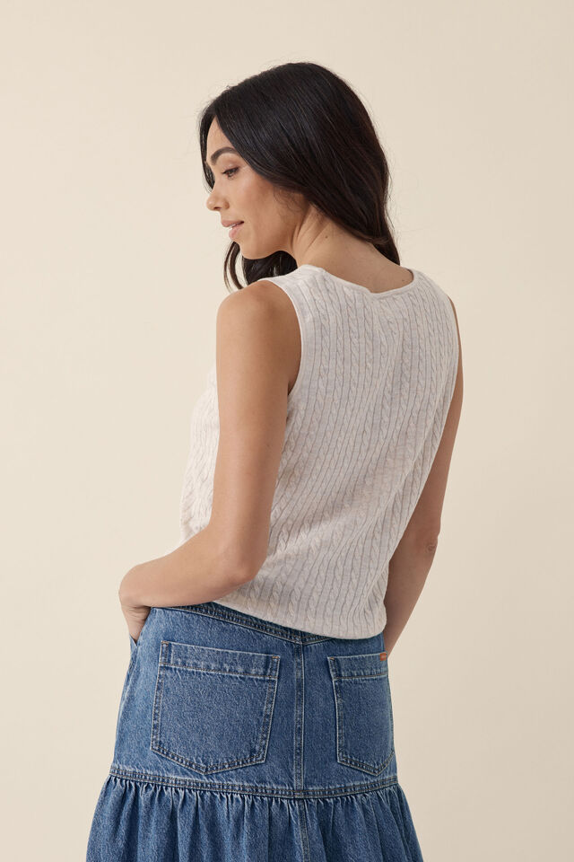 Cable Soft Knit Tank, OATMEAL MARLE