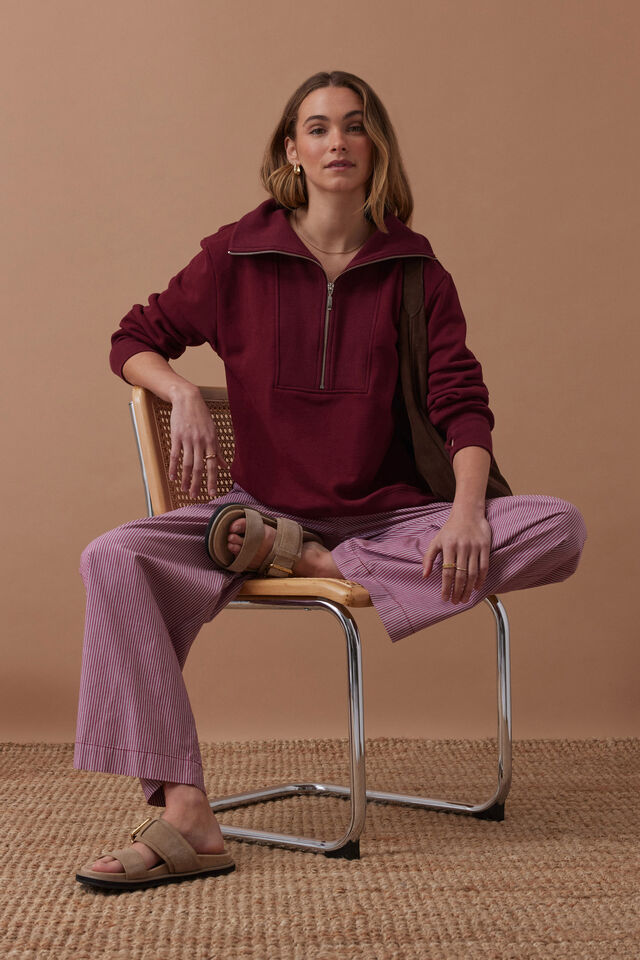 Isabella Half Zip Sweat, BURGUNDY