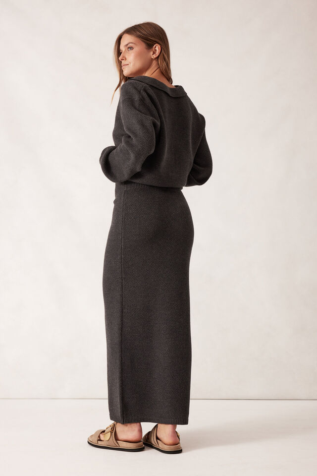 Soft Knit Maxi Skirt, CHARCOAL MARLE