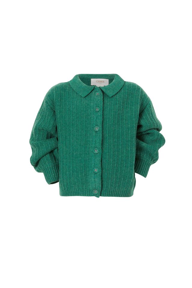 Mini Me Soft Collared Cardigan In Recycled Blend, LAWN GREEN