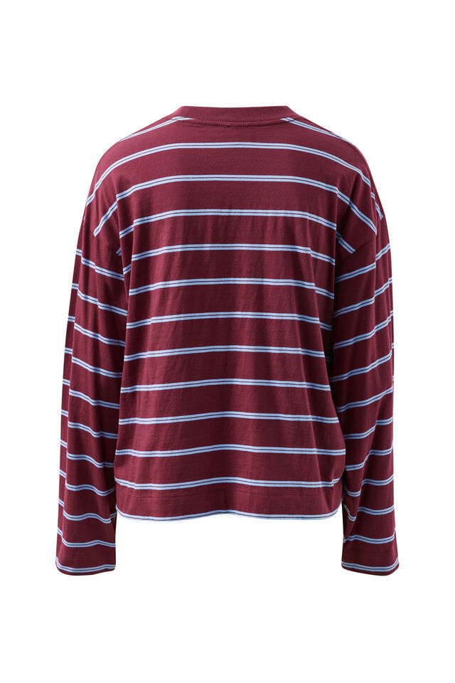 Beau Long Sleeve Slouchy Tee, WASHED BURGUNDY/SKY BLUE