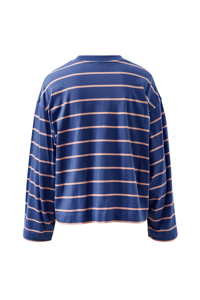 Beau Long Sleeve Slouchy Tee, WASHED NAVY/PINK CLAY