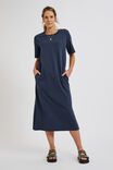 Short Sleeve Midi Dress In Organic Cotton, SMOKE BLUE - alternate image 1