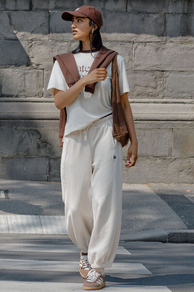 Bowie Barrel Leg Trackpant, BUFF CONTRAST CHOCOLATE BIND