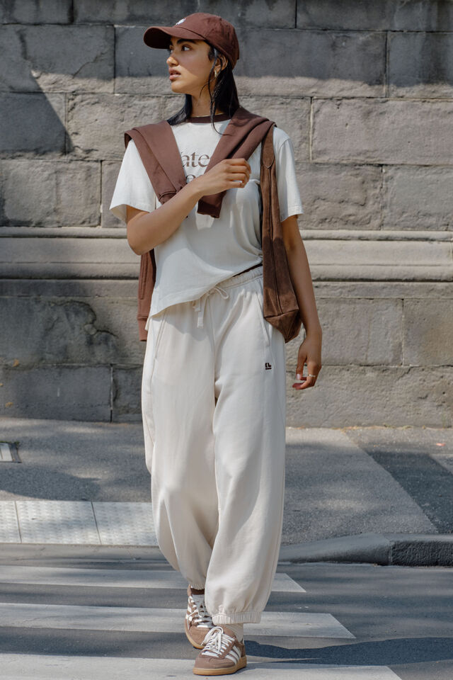 Bowie Barrel Leg Trackpant, BUFF CONTRAST CHOCOLATE BIND