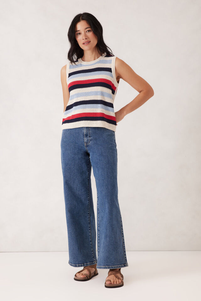 Textured Multi Stripe Knit Tank, HERITAGE RED STRIPE