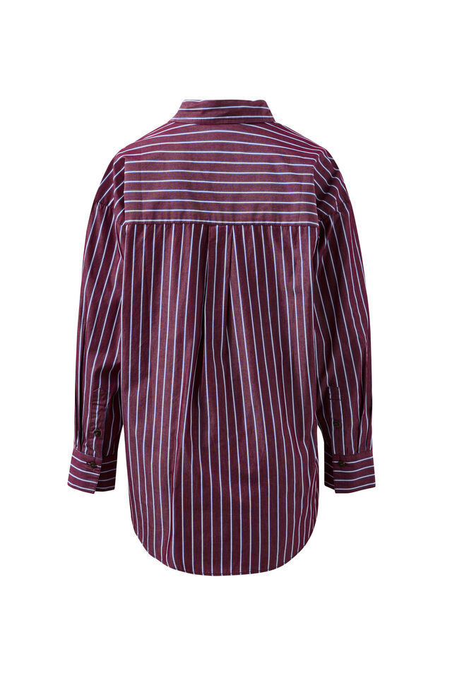 Peta Oversized Shirt, BURGUNDY WASHED NAVY STRIPE