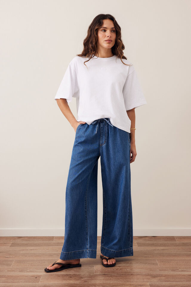 Andie Wide Leg Drawstring Pant, FRESH INDIGO