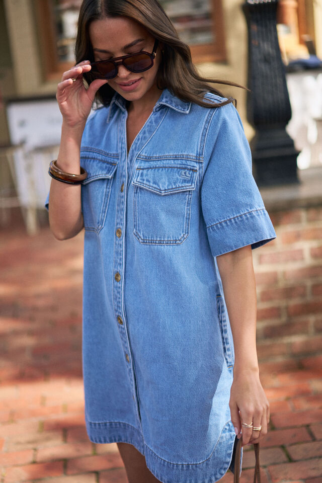 Sammy Relaxed Shirt Dress, MID VINTAGE BLUE